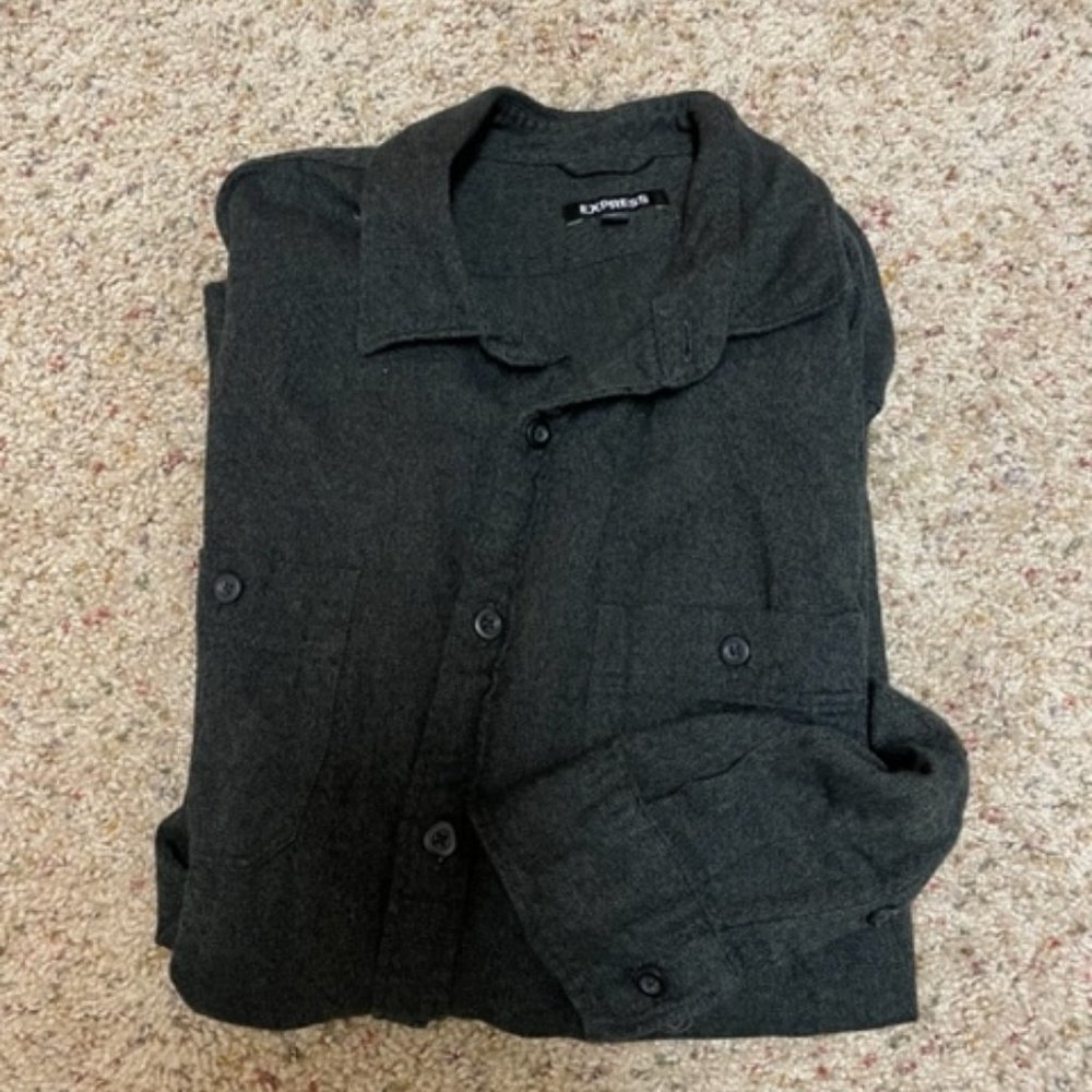 Express Black Long Sleeve Casual Button Down - L